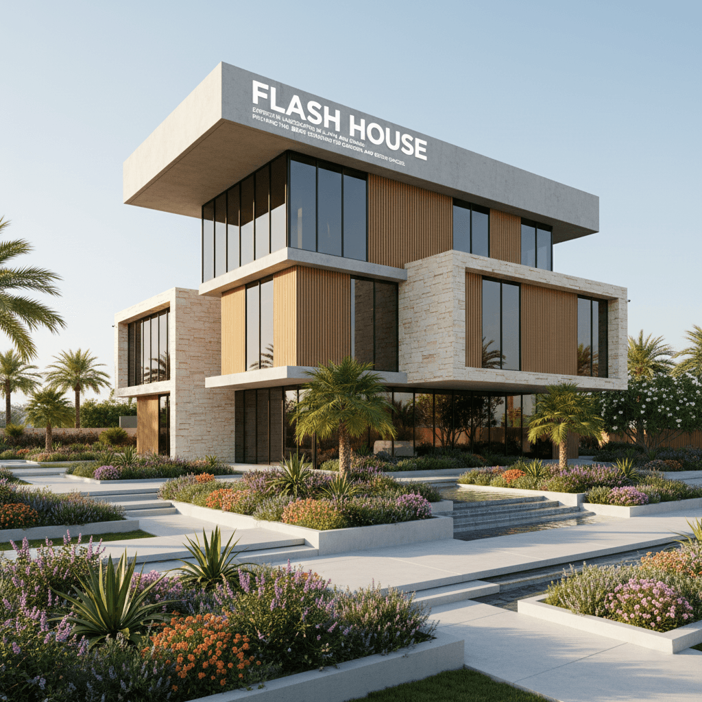 فريق عمل فلاش هاوس أثناء تنفيذ مشروع تنسيق حديقة